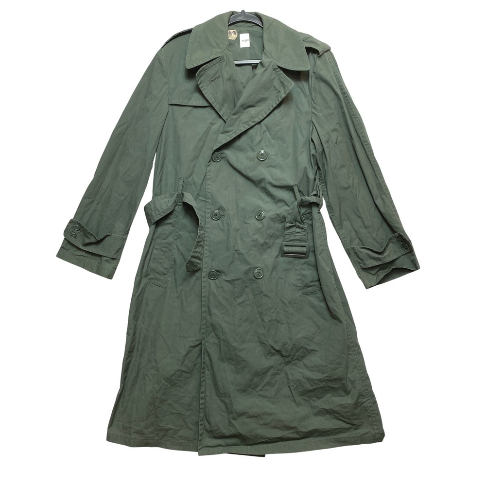 US Military Raincoat Mens 36R Green Quarpel Cotton Nylon Trench Coat 1970 DSA